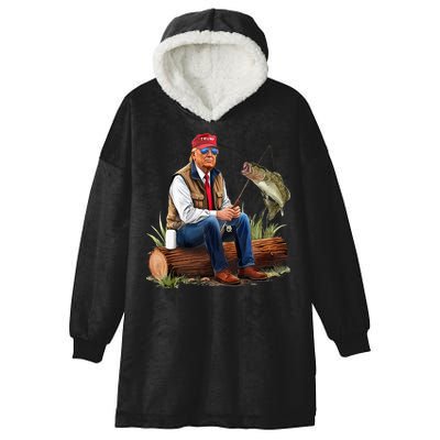 Make Fishing Great Again Funny Bass Fishing Humor Trump Hooded Wearable Blanket