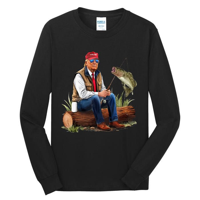 Make Fishing Great Again Funny Bass Fishing Humor Trump Tall Long Sleeve T-Shirt