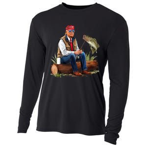 Make Fishing Great Again Funny Bass Fishing Humor Trump Cooling Performance Long Sleeve Crew