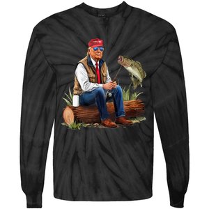 Make Fishing Great Again Funny Bass Fishing Humor Trump Tie-Dye Long Sleeve Shirt