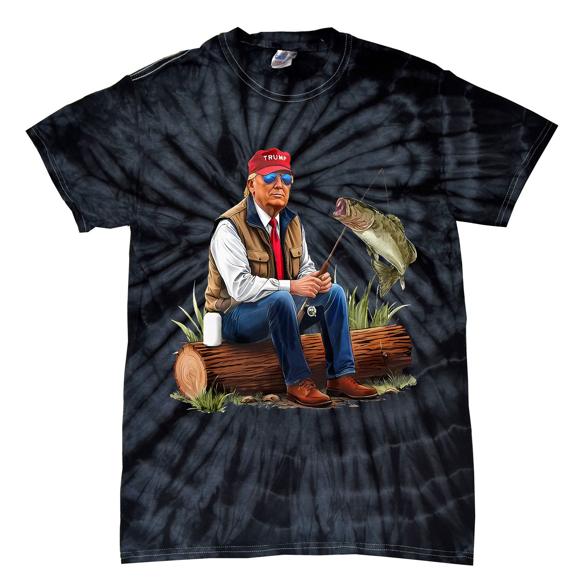 Make Fishing Great Again Funny Bass Fishing Humor Trump Tie-Dye T-Shirt