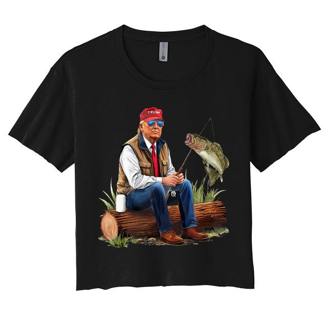Make Fishing Great Again Funny Bass Fishing Humor Trump Crop Top