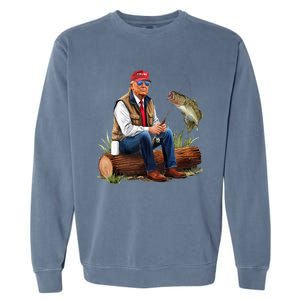 Make Fishing Great Again Funny Bass Fishing Humor Trump Garment-Dyed Sweatshirt