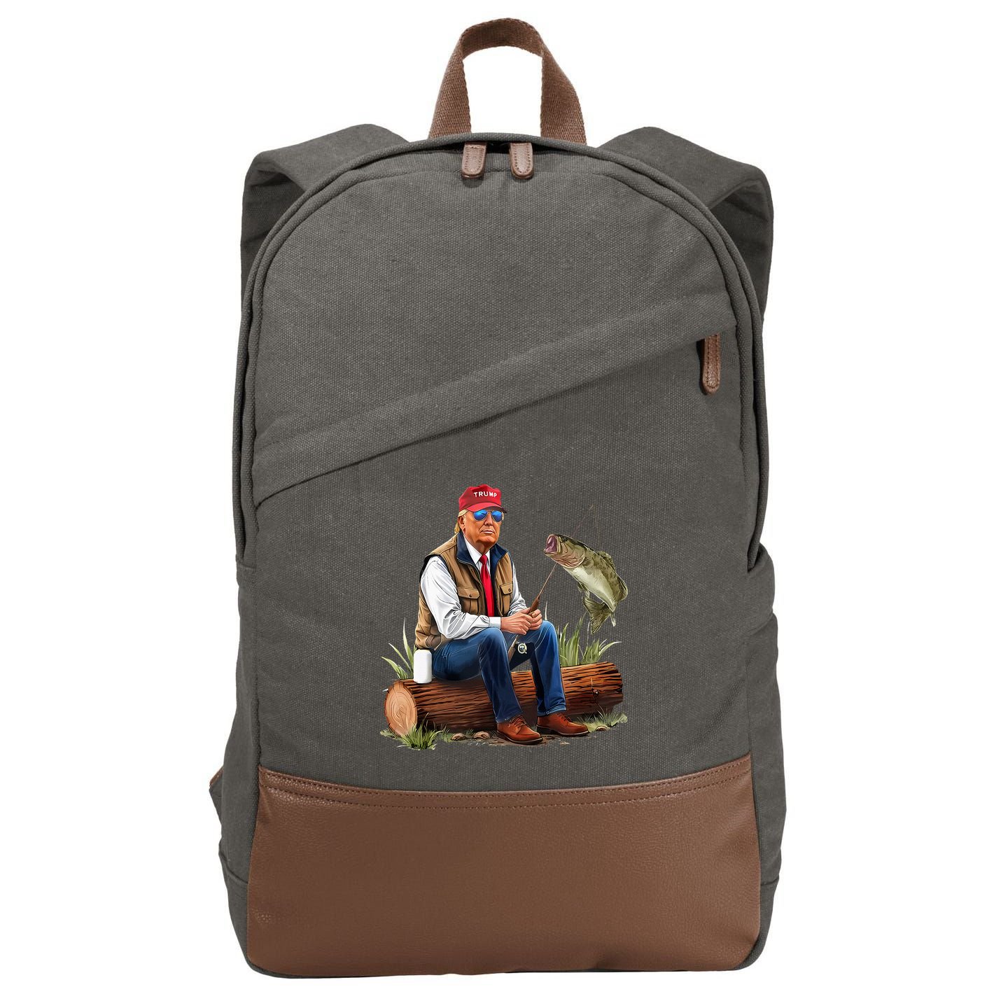 Make Fishing Great Again Funny Bass Fishing Humor Trump Cotton Canvas Backpack