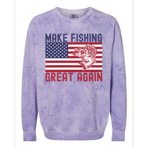 Make Fishing Great Again Bass Fish American Flag Funny Gift Colorblast Crewneck Sweatshirt