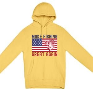 Make Fishing Great Again Bass Fish American Flag Funny Gift Premium Pullover Hoodie