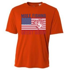 Make Fishing Great Again Bass Fish American Flag Funny Gift Cooling Performance Crew T-Shirt