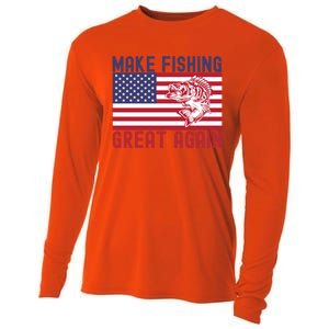 Make Fishing Great Again Bass Fish American Flag Funny Gift Cooling Performance Long Sleeve Crew