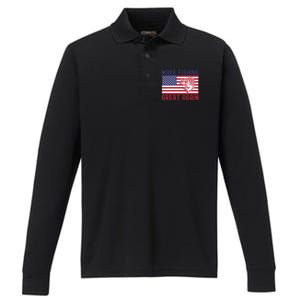 Make Fishing Great Again Bass Fish American Flag Funny Gift Performance Long Sleeve Polo