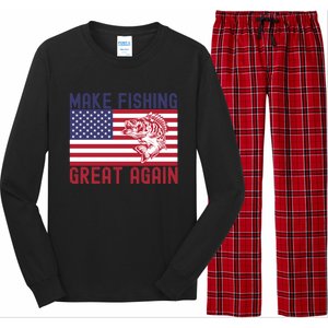 Make Fishing Great Again Bass Fish American Flag Funny Gift Long Sleeve Pajama Set