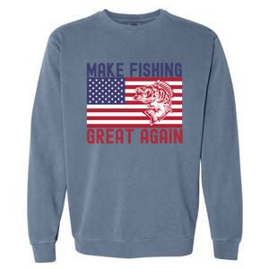 Make Fishing Great Again Bass Fish American Flag Funny Gift Garment-Dyed Sweatshirt