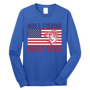 Make Fishing Great Again Bass Fish American Flag Funny Gift Long Sleeve Shirt