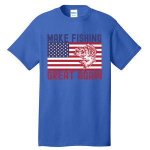 Make Fishing Great Again Bass Fish American Flag Funny Gift Tall T-Shirt