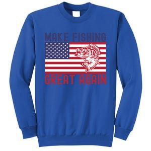 Make Fishing Great Again Bass Fish American Flag Funny Gift Tall Sweatshirt