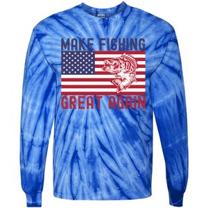 Make Fishing Great Again Bass Fish American Flag Funny Gift Tie-Dye Long Sleeve Shirt