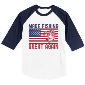 Make Fishing Great Again Bass Fish American Flag Funny Gift Baseball Sleeve Shirt