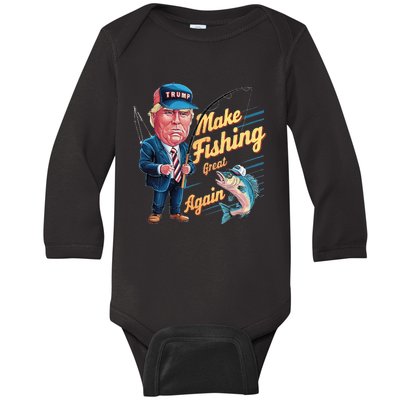 Make Fishing Great Again Trump Funny Fisherman Angler Baby Long Sleeve Bodysuit