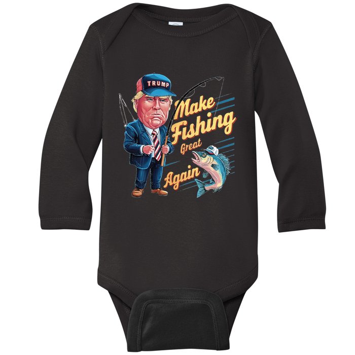 Make Fishing Great Again Trump Funny Fisherman Angler Baby Long Sleeve Bodysuit