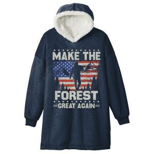 Make Forest Great Again Gift Usa Flag Wildlife Coyote Hunters Gift Hooded Wearable Blanket