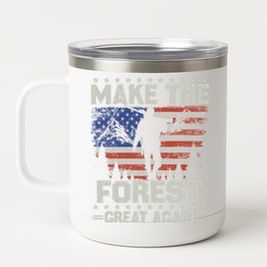 Make Forest Great Again Gift Usa Flag Wildlife Coyote Hunters Gift 12 oz Stainless Steel Tumbler Cup