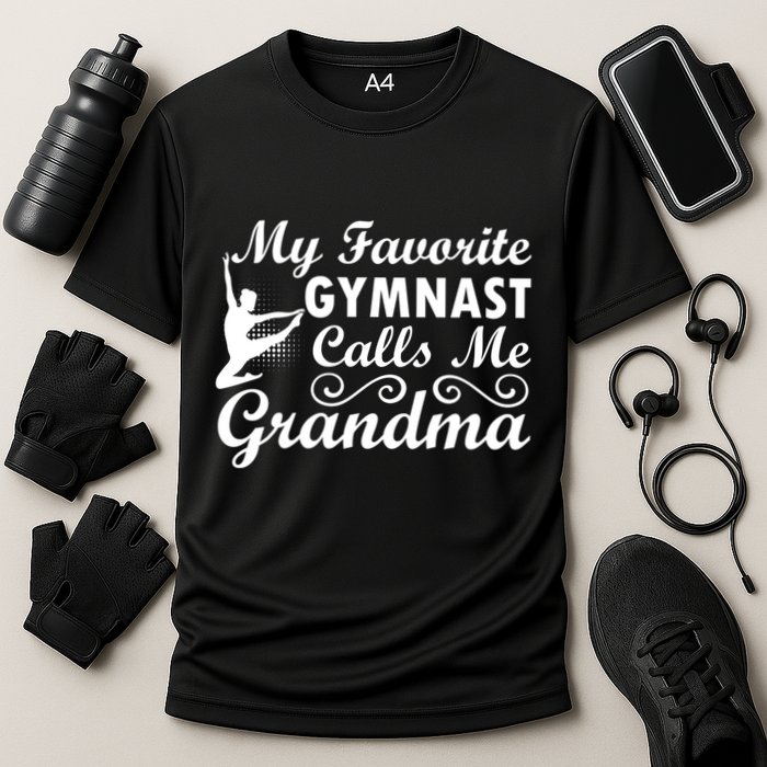 My Favorite Gymnast Calls Me Grandma Gymnastic Dog Lover Gift Cooling Performance Crew T-Shirt