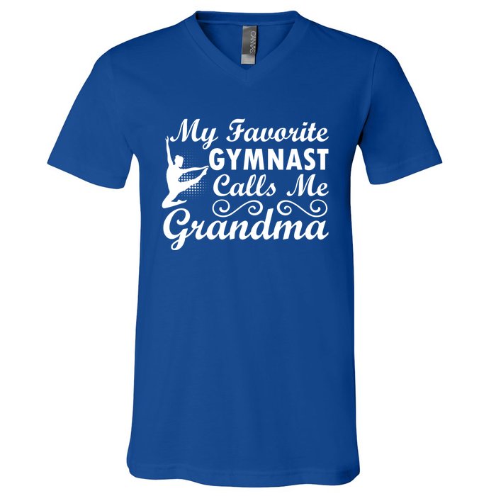 My Favorite Gymnast Calls Me Grandma Gymnastic Dog Lover Gift V-Neck T-Shirt