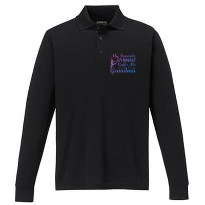 My Favorite Gymnast Calls Me Grandma Gymnastic Dog Lover Gift Performance Long Sleeve Polo