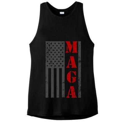 Maga Flag Gray And Red Distressed American Flag Ladies PosiCharge Tri-Blend Wicking Tank