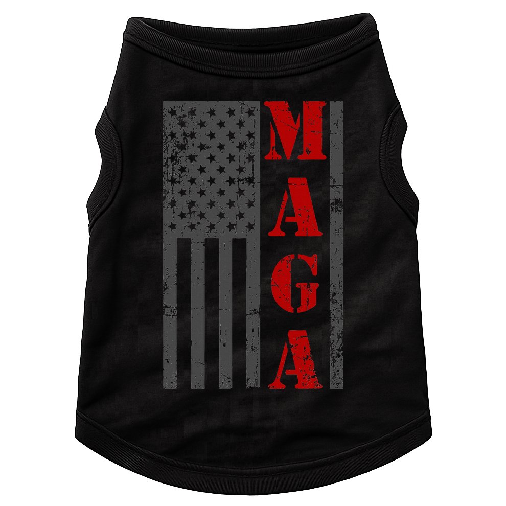 Maga Flag Gray And Red Distressed American Flag Doggie Tank