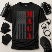 Maga Flag Gray And Red Distressed American Flag Performance Shirt