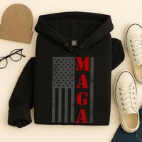 Maga Flag Gray And Red Distressed American Flag Hoodie