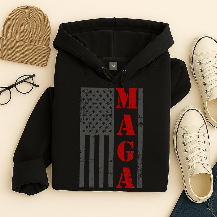 Maga Flag Gray And Red Distressed American Flag Hoodie