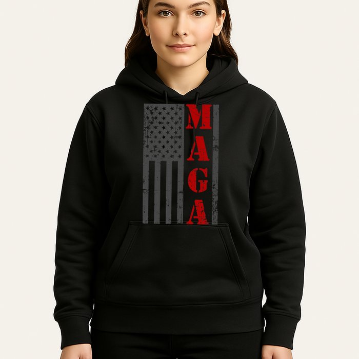 Maga Flag Gray And Red Distressed American Flag Hoodie