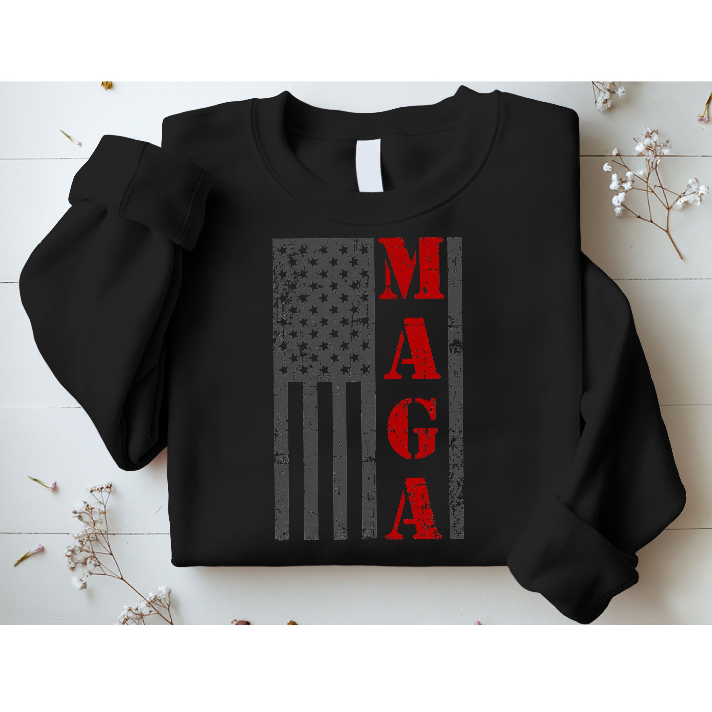 Maga Flag Gray And Red Distressed American Flag Sweatshirt