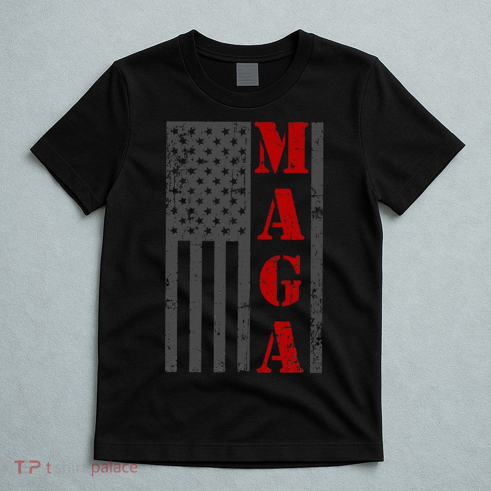 Maga Flag Gray And Red Distressed American Flag T-Shirt