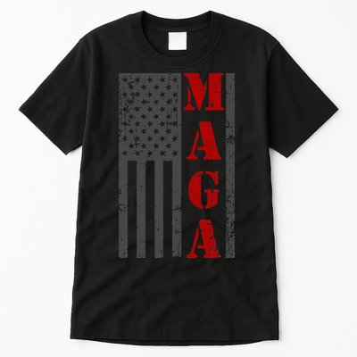Maga Flag Gray And Red Distressed American Flag Tall T-Shirt