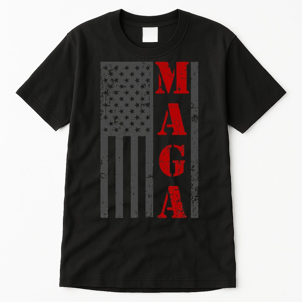 Maga Flag Gray And Red Distressed American Flag Tall T-Shirt