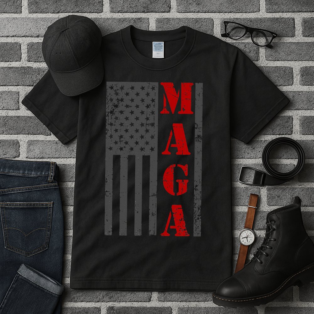 Maga Flag Gray And Red Distressed American Flag Tall T-Shirt