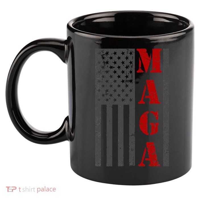 Maga Flag Gray And Red Distressed American Flag 11oz C Handle Ceramic Mug
