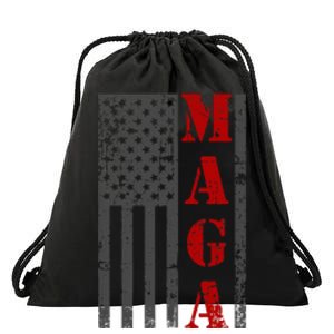 Maga Flag Gray And Red Distressed American Flag Drawstring Bag