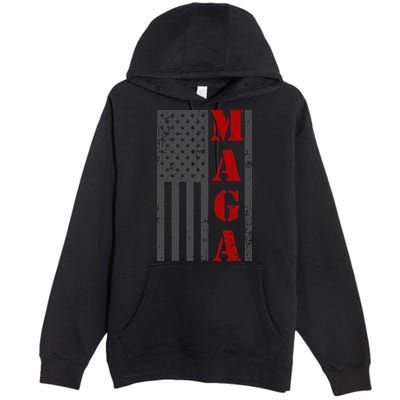 Maga Flag Gray And Red Distressed American Flag Premium Pullover Hoodie
