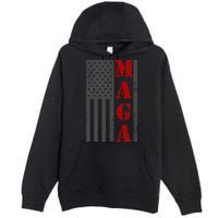 Maga Flag Gray And Red Distressed American Flag Premium Pullover Hoodie