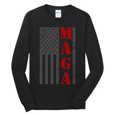 Maga Flag Gray And Red Distressed American Flag Tall Long Sleeve T-Shirt