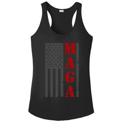 Maga Flag Gray And Red Distressed American Flag Ladies PosiCharge Competitor Racerback Tank