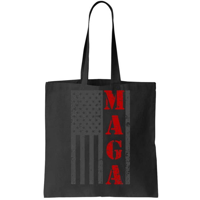 Maga Flag Gray And Red Distressed American Flag Tote Bag