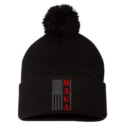 Maga Flag Gray And Red Distressed American Flag Pom Pom 12in Knit Beanie