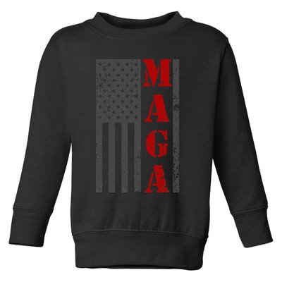 Maga Flag Gray And Red Distressed American Flag Toddler Sweatshirt