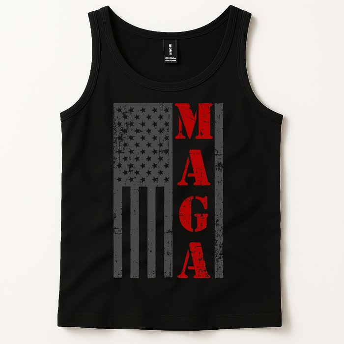 Maga Flag Gray And Red Distressed American Flag Tank Top