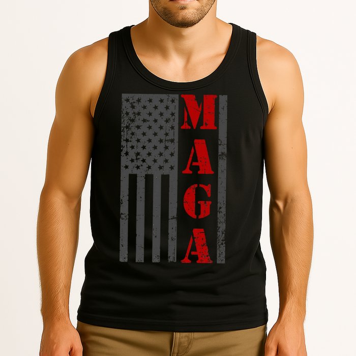 Maga Flag Gray And Red Distressed American Flag Tank Top