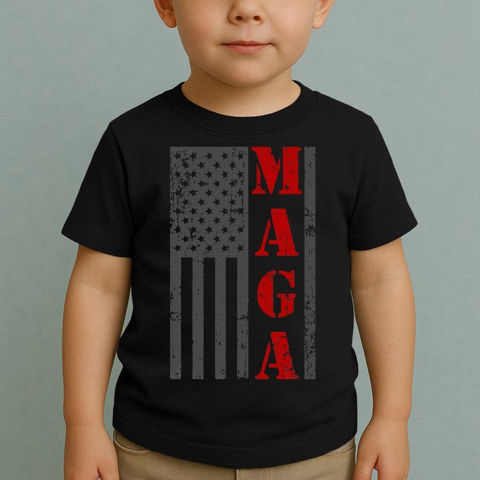 Maga Flag Gray And Red Distressed American Flag Toddler T-Shirt